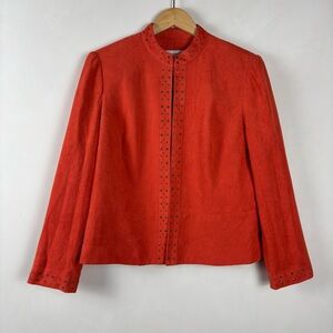 Alfred Dunner Women's Moleskin Jacket Blazer 12P Red Orange Studded Lined
